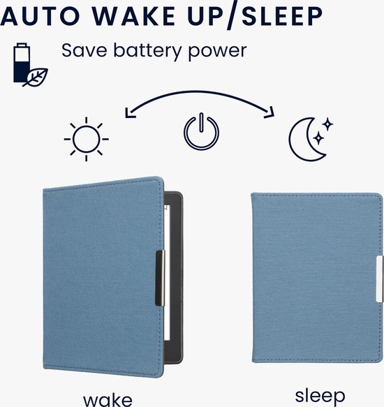 kwmobile e-reader hoesje geschikt voor Kobo Aura H2O Edition 2 hoes - E reader flip case met magneetsluiting - Ereader cover - Denim design in blauw van Merkloos — afbeelding 5