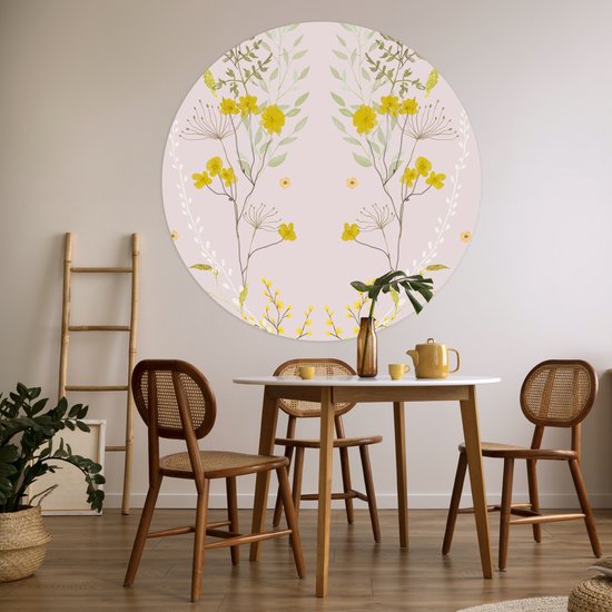 WallCircle® - Papier peint cercle 140x140 cm - Stickers muraux Rose - Fleurs - Design - Pastel - Cercle mural salon - Cercle mural chambre - Décoration de chambre autocollante - Accessoires de Décoration murale