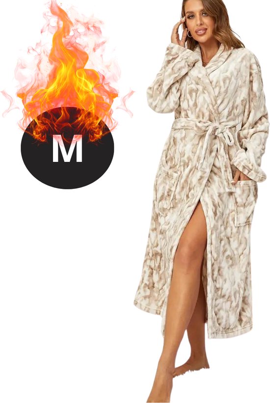 Bovista Badjas Dames - Fleece - Katoen - Badstof - Sauna - Hamam - Wafel - Bathrobe - Duster - Ochtendjas - Spa - Kimono - Beige M