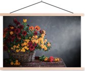 Porte-affiche avec affiche - Affiche scolaire - Nature morte - Panier - Chrysanthème - 120x80 cm - Lattes vierges
