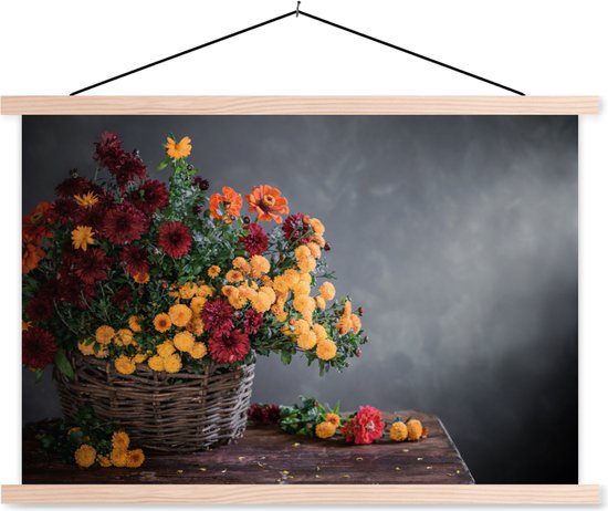 Porte-affiche avec affiche - Affiche scolaire - Nature morte - Panier - Chrysanthème - 120x80 cm - Lattes vierges