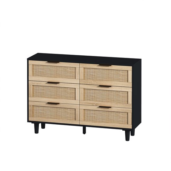 Finnhomy Rotan commode slaapkamer, hoge Chester laden met 5 handgemaakte rotan versierde laden voor slaapkamer, klein nachtkastje met houten poten, natuurlijk