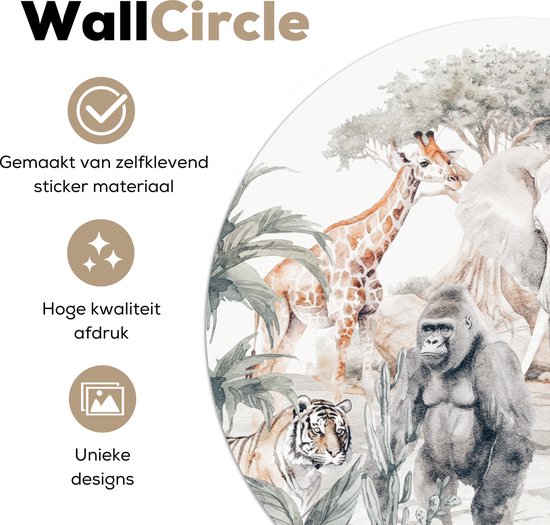 WallCircle - Papier peint cercle - Stickers muraux chambre d'enfant - Animaux - Jungle - Aquarelle - Enfants - Sticker mural - Décoration murale ronde - Sticker papier peint - Stickers muraux ronds - 120x120 cm - Stickers muraux - Sticker mural