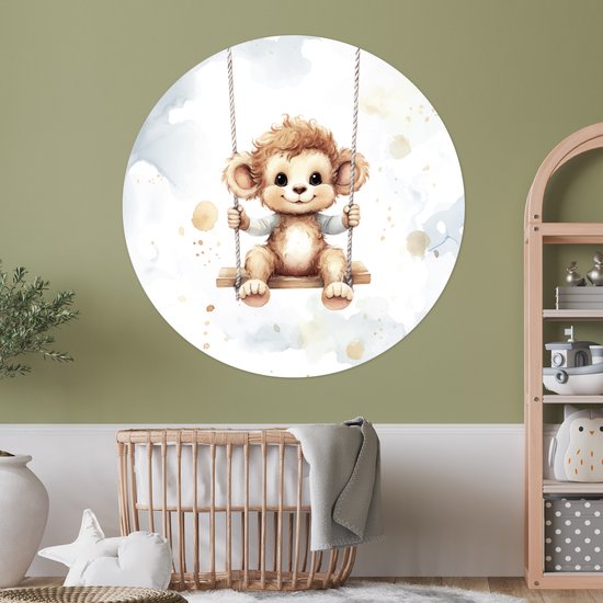 WallCircle® - Cercle de papier peint 120x120 cm - Stickers muraux Singe - Animal - Enfants - Cercle mural - Accessoires chambre enfant - Décoration chambre bébé - Cercle mural autocollant