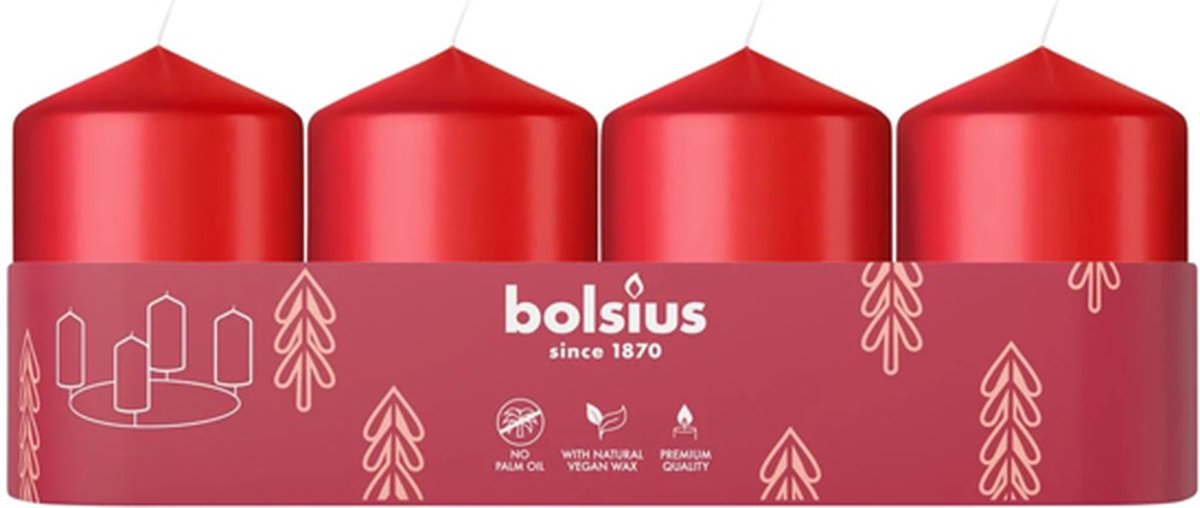 10 trays/sets met 4 stuks Bolsius rode stompkaarsen 60/40 (7 uur) Delicate Red