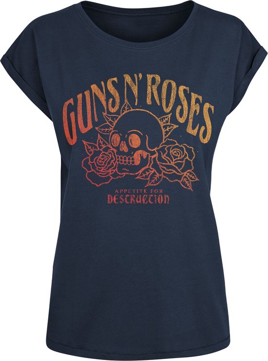 T-shirt Guns N' Roses Appetite For Destruction Skull bleu marine L Katoen femme - Produits dérivés de groupes, groupes
