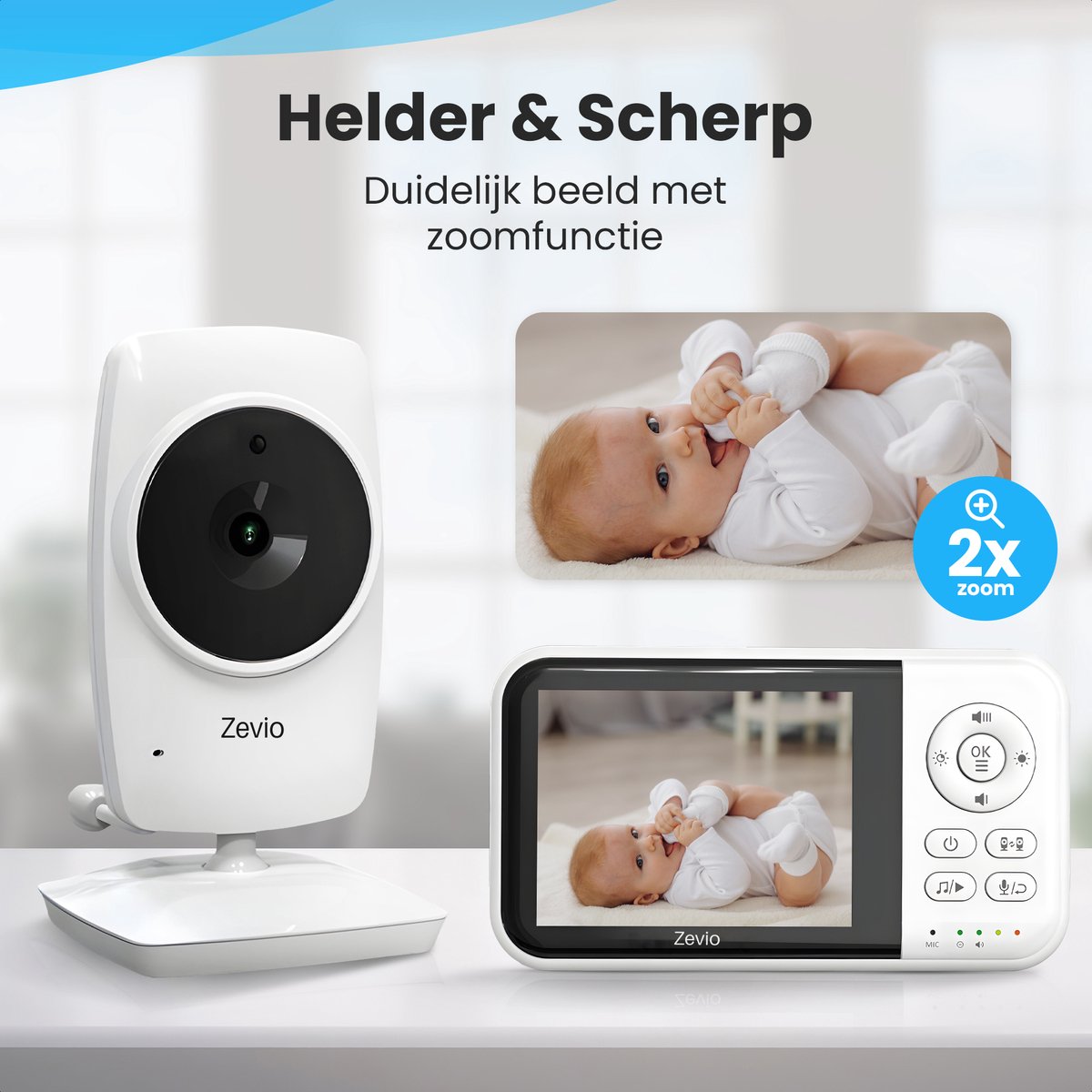 Afbeelding 2 van Zevio Babyfoon Comfort - Babyfoon Met 2 Camera's - Baby Monitor - Baby Camera