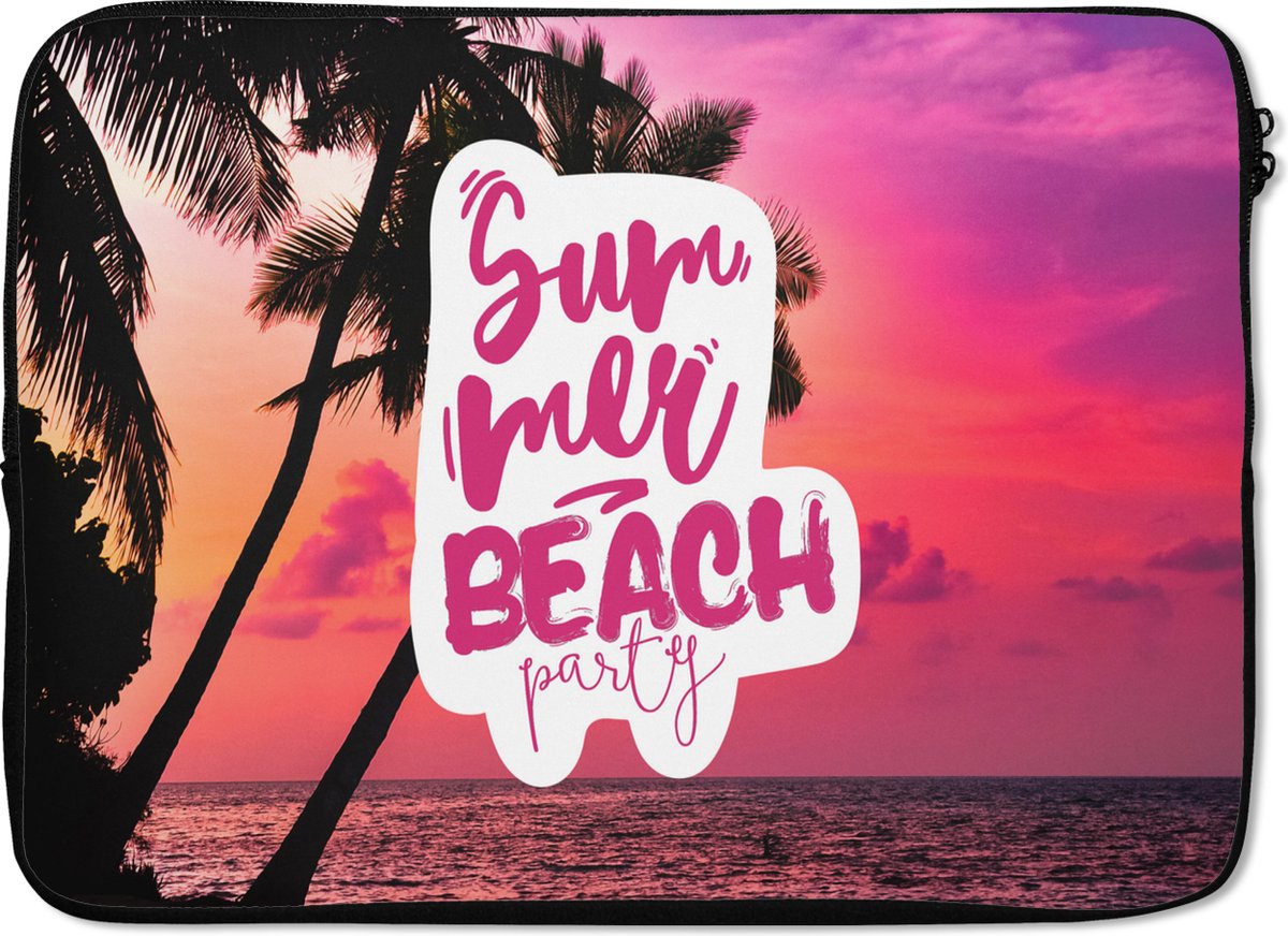 Laptophoes 14 inch - Zomer - Strand - Zonsondergang - Quote - Laptop sleeve - Binnenmaat 33x23 cm - Zwarte achterkant
