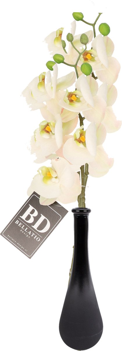 Bellatio Design Kunstbloem Orchidee Bora - 2x - wit - 58 cm - losse steel - kunst zijdebloem