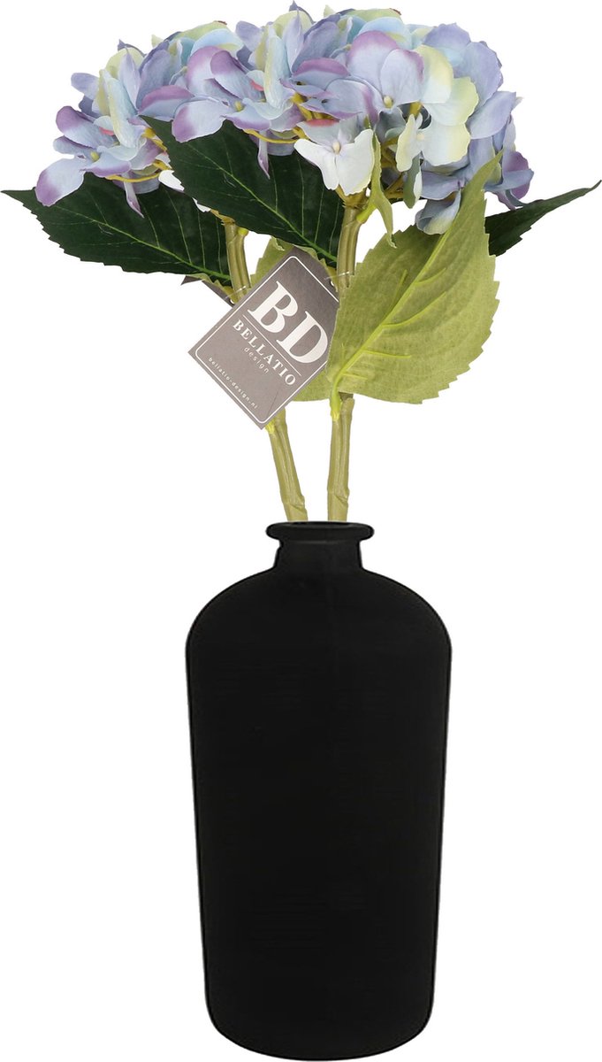Bellatio Design Kunstbloem Hortensia tak - 2x - blauw - 48 cm - losse steel - Kunst zijdebloemen - hydrangea