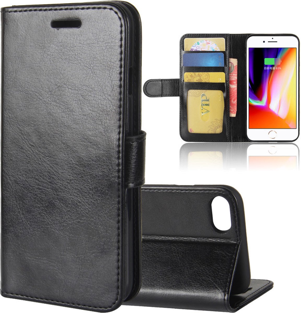 MobyDefend Hoesje - Geschikt voor Apple iPhone SE (2020/2022) / iPhone 7 / iPhone 8 - Wallet Book Case (Sluiting Achterkant) - Zwart