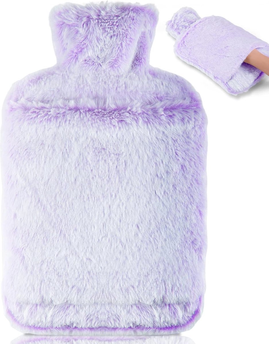 Goedkoopste Warmwaterkruik met Kangoeroezak - 2 Liter Lekvrije Fles van Natuurlijk Rubber - Pluizige Handwarmer voor Pijnverlichting
