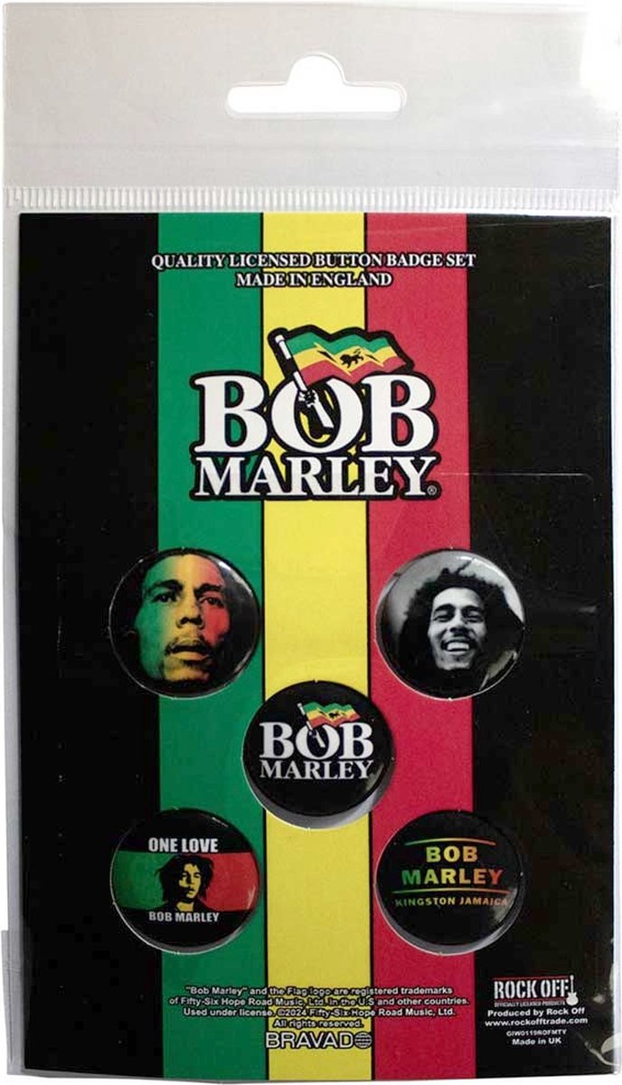 Bob Marley - One Love Badge/button - Set van 5 - Multicolours
