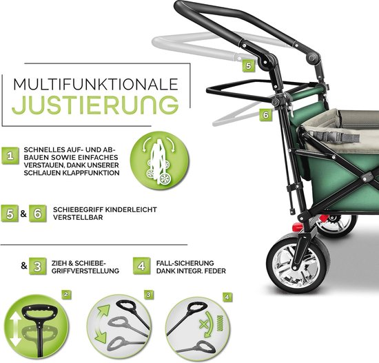 Opvouwbare Bolderkar met Dak, Koeltas en Zijdelingse Rolgordijnen - Inklapbare Tuinwagen met 3-punts Gordelsysteem van LifeGoods — afbeelding 4