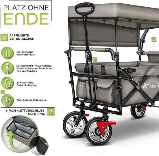 Opvouwbare Bolderkar met Dak en Koeltas - Handwagen met 3-punts Gordelsysteem en Rem - Ideaal voor Tuin, Strand en Kamperen van Opvouwbare Bolderkar — afbeelding 2