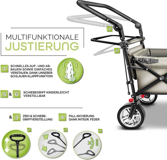 Opvouwbare Bolderkar met Dak en Koeltas - Handwagen met 3-punts Gordelsysteem en Rem - Ideaal voor Tuin, Strand en Kamperen van Opvouwbare Bolderkar — afbeelding 4