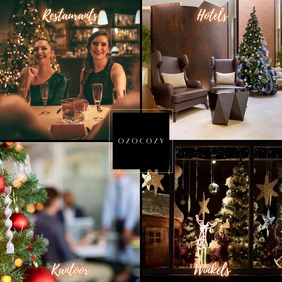 Collage de sapins de Noël dans différents environnements commerciaux : restaurants, hôtels, bureaux et magasins.