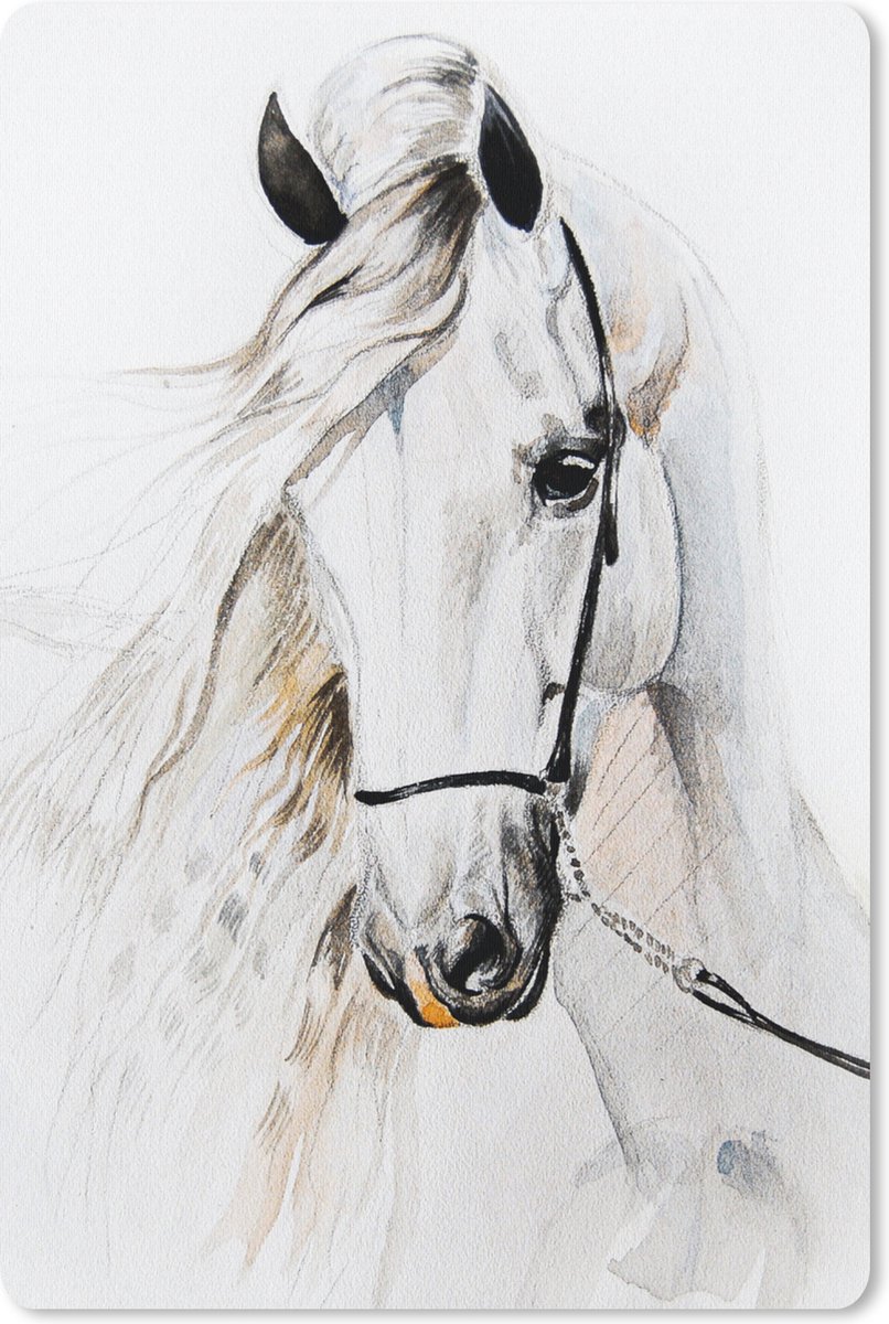 Muismat 18x27 cm - Mousepad Paard - Waterverf - Dieren - Wit - Muismatten