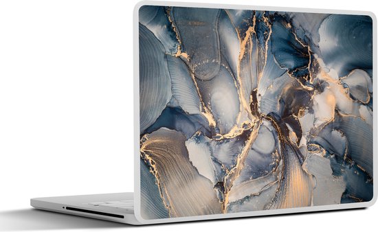 Laptop sticker - 11.6 inch - Marmer print - Grijs - Blauw - Luxe - Goud - 30x21cm - Laptopstickers - Laptop skin - Cover