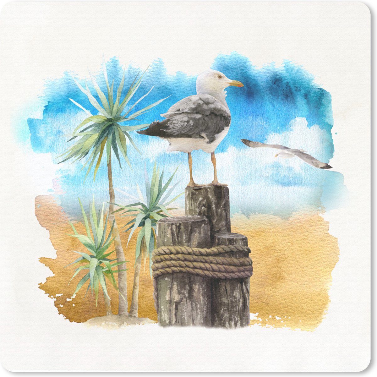 Muismat 20x20 cm - Mousepad Vogel - Boom - Strand - Waterverf - Muismatten