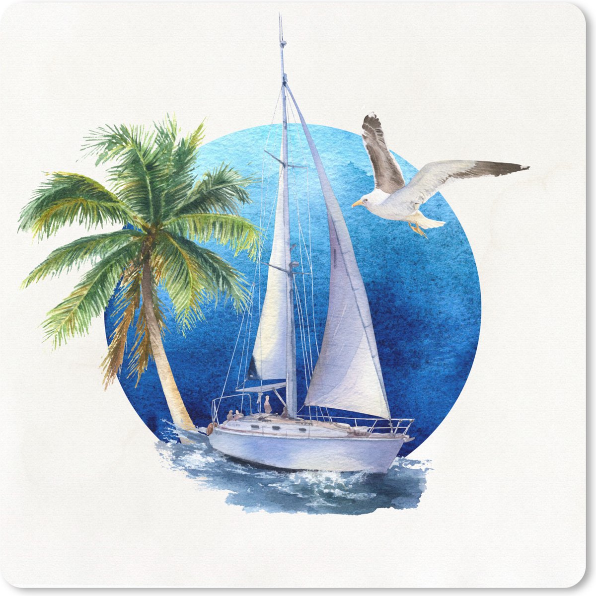 Muismat 30x30 cm - Mousepad Zeilboot - Vogel - Zee - Muismatten