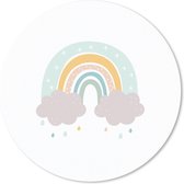 Muismat - Mousepad - Rond - Regenboog - Wolken - Regen - Kinderen - Pastel - 50x50 cm - Ronde muismat
