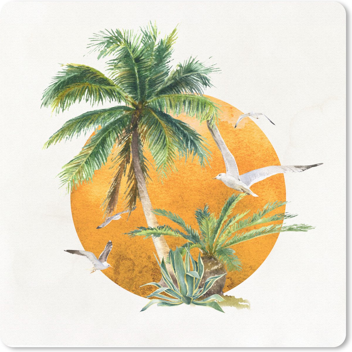 Muismat 20x20 cm - Mousepad Zon - Vogel - Palmboom - Muismatten