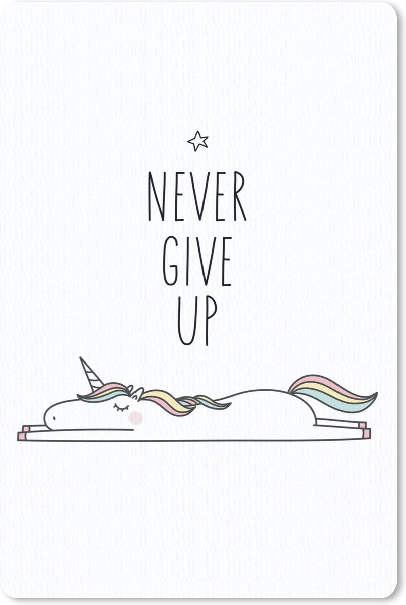 Muismat 18x27 cm - Mousepad Unicorn - Kinderen - Quotes - Never give up - Meisjes - Muismatten