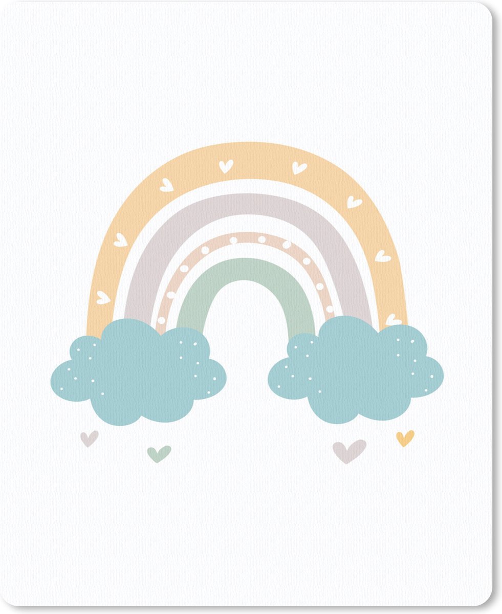 Muismat 19x23 cm - Mousepad Regenboog - Hartjes - Wolken - Stippen - Pastel - Kinderen - Muismatten