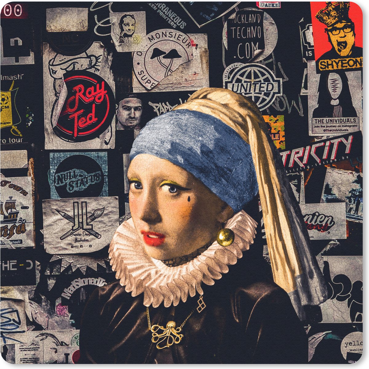Muismat 30x30 cm - Mousepad Meisje met de parel - Tattoo - Vermeer - Muismatten