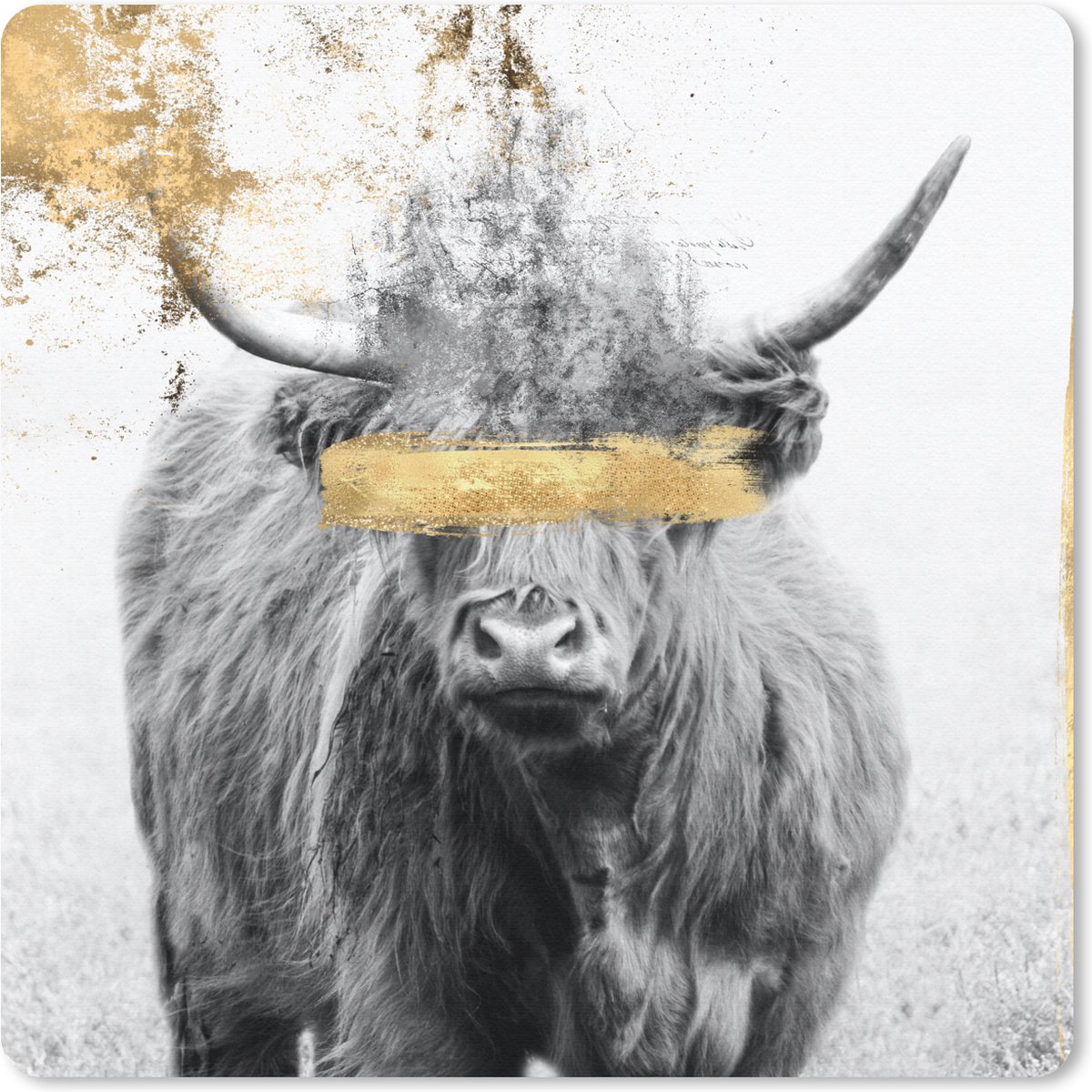 Muismat 30x30 cm - Mousepad Schotse hooglander - Goud - Verf - Muismatten