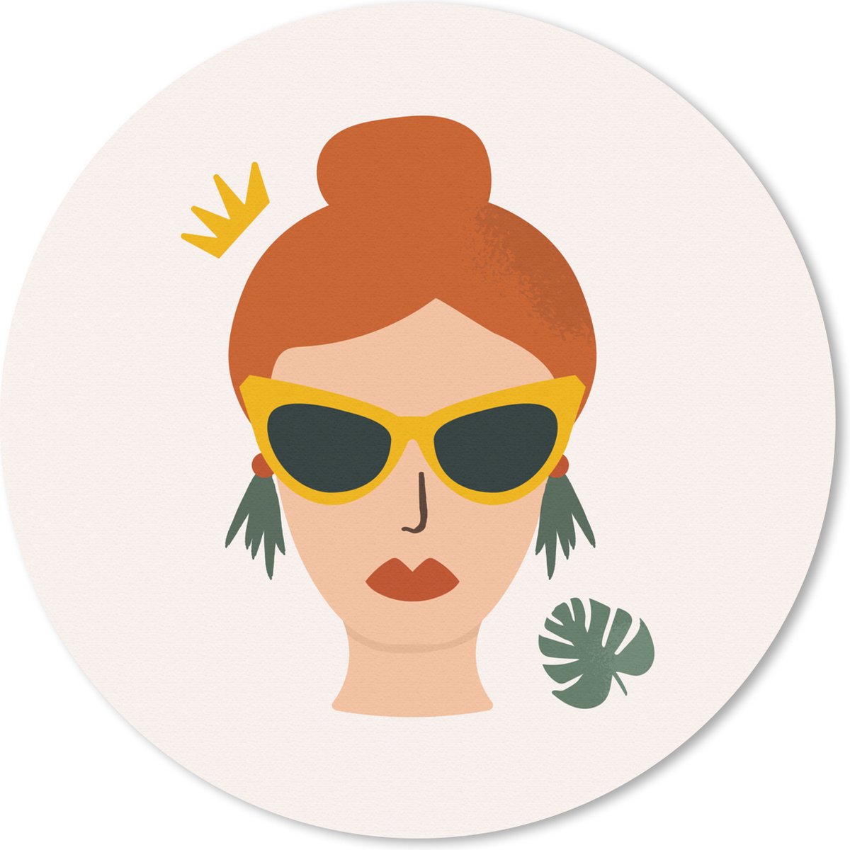 Muismat rond 40x40 cm - Mousepad Vrouw - Portret - Zonnebril - Ronde muismatten