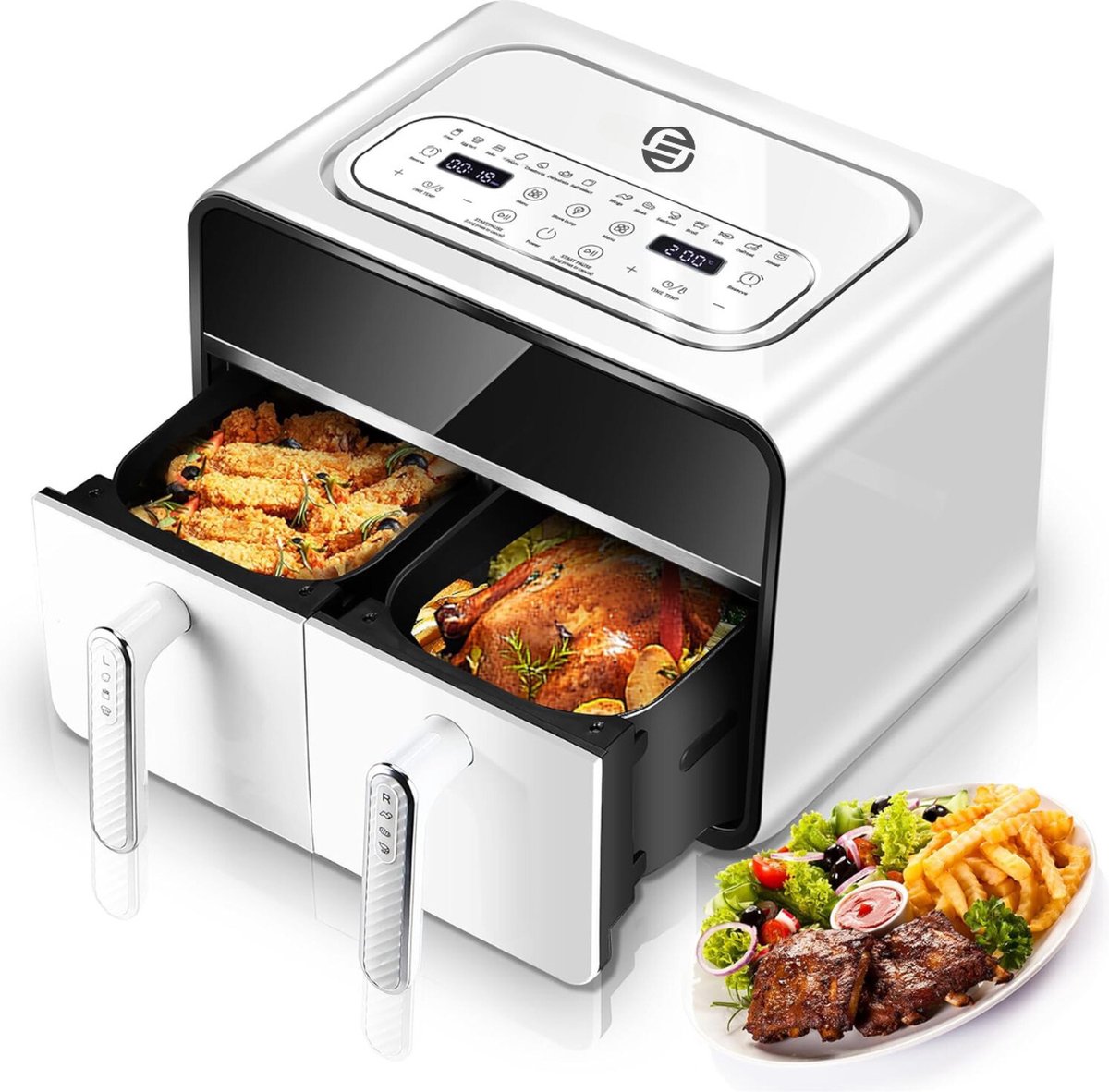 Equivera Dubbele Airfryer - Dubbele Mand - Dual Cook - Heteluchtfriteuse - Verschillende Programma's - Dual Zone - Mega