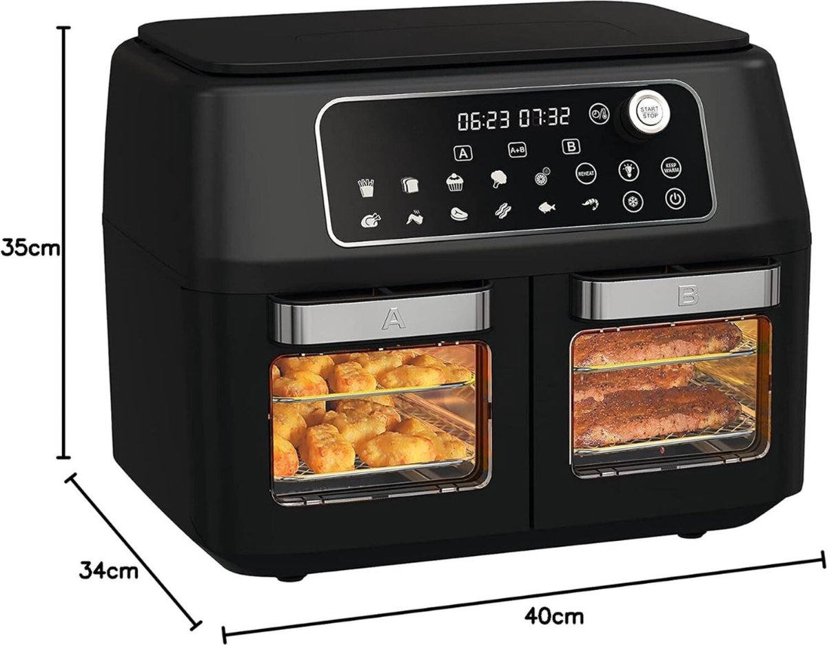 Afbeelding 2 van Equivera Dubbele Airfryer - Dubbele Mand - Dual Cook - Heteluchtfriteuse - Verschillende Programma's - Dual Zone - Mega