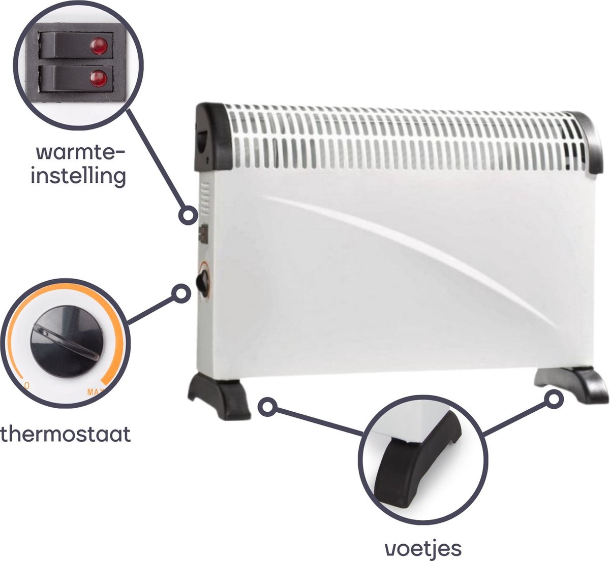 Perel Convectorkachel, elektrische verwarming, elektrische kachel, radiator met drie warmtestanden voor ruimtes tot 60 m³, voor binnen, thermostaat, 2000 W – foto 5
