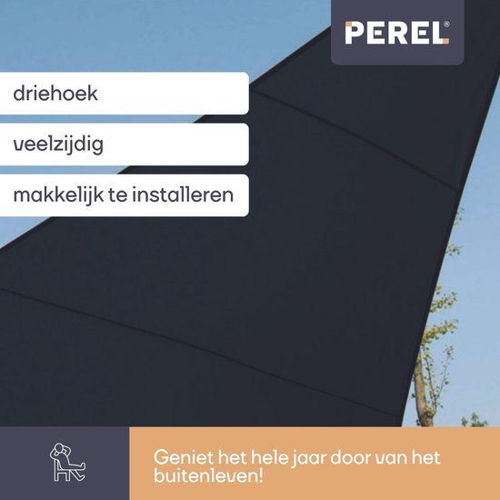 Perel Schaduwdoek, waterdoorlatend, luchtdoorlatend, 5 x 5 x 5 m, 180 g/m², HDPE, driehoek, donkergrijs