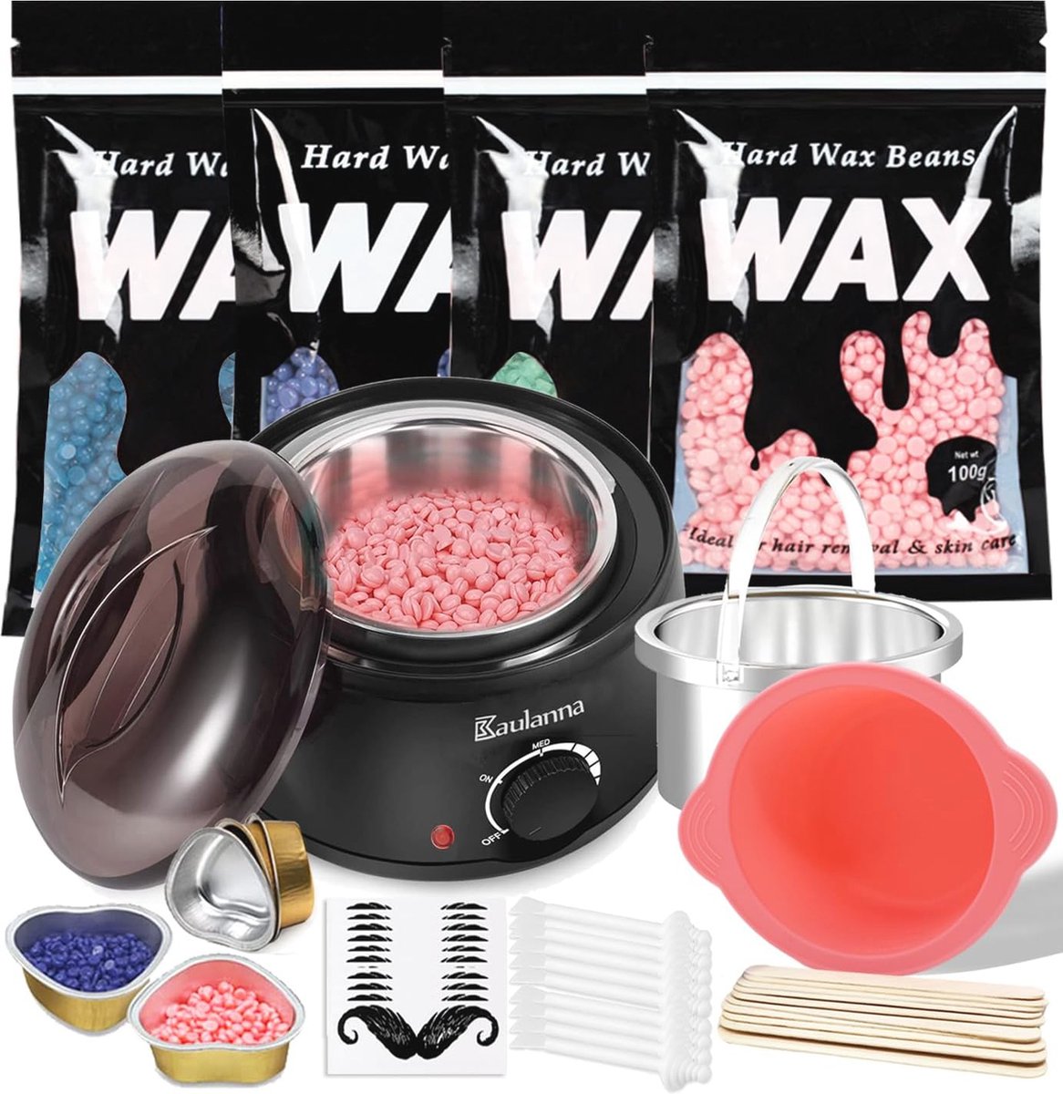 Elektrische Wax Warmer en Ontharingsset met Waxkralen en Houten Spatels