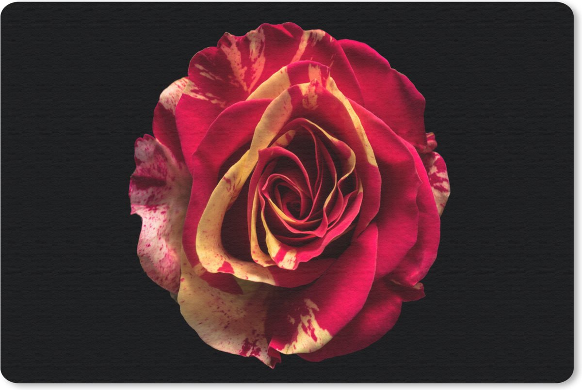 Muismat 27x18 cm - Mousepad Bloem - Roos - Rood - Zwart - Muismatten