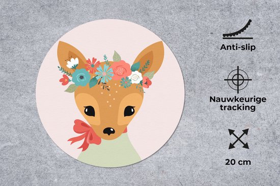 Muismat rond 20x20 cm - Mousepad Hert - Bloemen - Zomer - Ronde muismatten