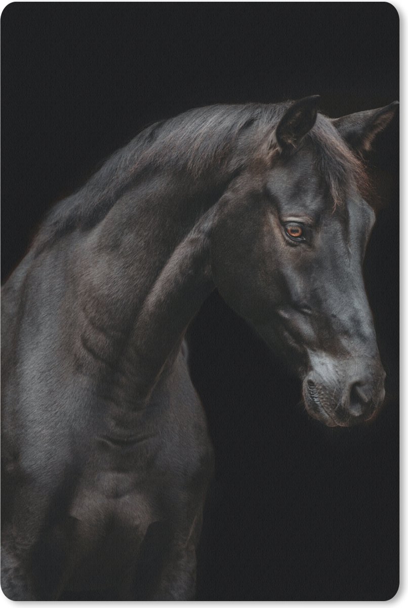 Muismat 18x27 cm - Mousepad Paard - Dieren - Zwart - Portret - Muismatten