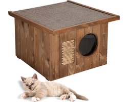 Springos Kattenhuis - Geïsoleerde Wanden - Voor Buiten - Weersbestendig - 58 X 49,5 X 36 CM - Bruin