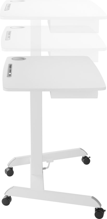 Worktrainer - StudyFit - Klein bureau assis-debout - Hauteur 75,6 - 112,6 cm - Largeur 80 x 56 cm - Mobile - Hauteur réglable - Wit