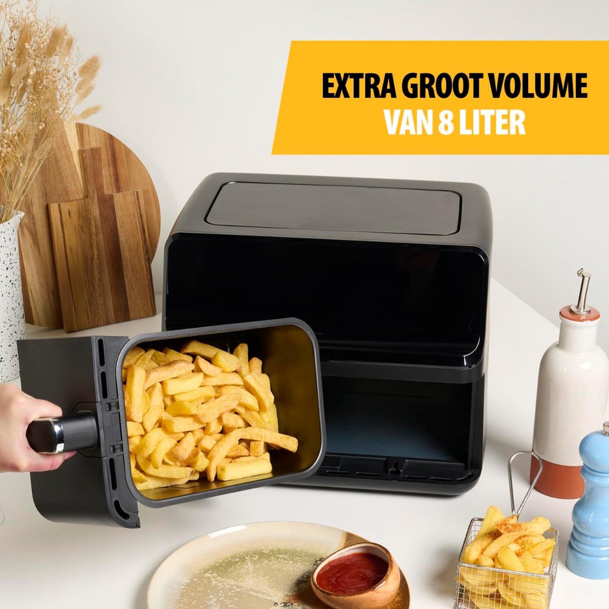 Afbeelding 3 van Equivera Dubbele Airfryer - Dubbele Mand - Dual Cook - Heteluchtfriteuse - Verschillende Programma's - Dual Zone - Mega