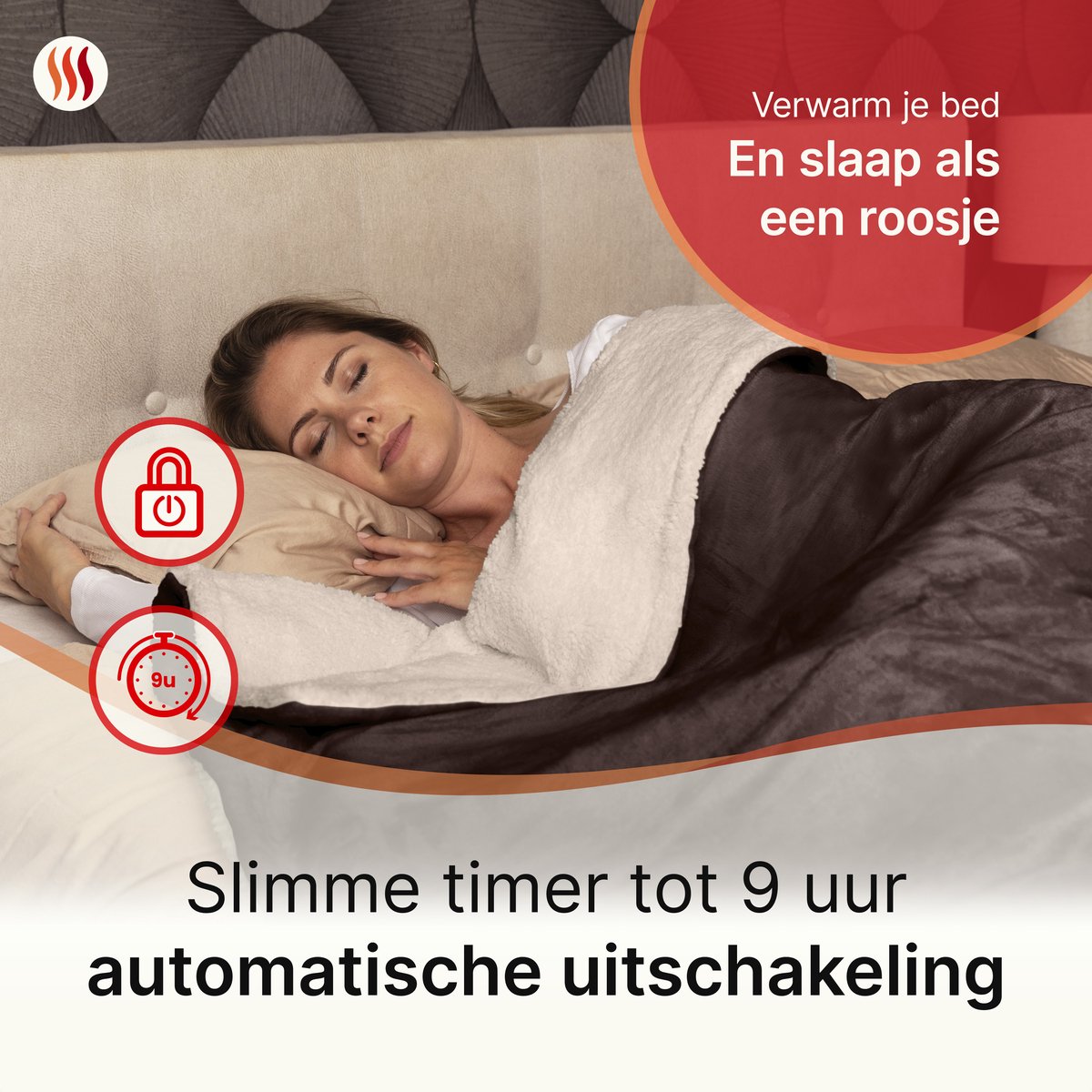 Seranova Elektrische Deken XXL - Extra Warmtedraden - Premium Model - 180x160 cm - 2 persoons Warmtedeken - Dubbelzijdig Fleece Sherpa - Kastanjebruin – foto 6