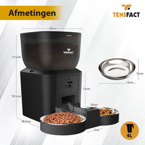 Mangeoires Automatique pour Chat - Distributeur de nourriture Automatique pour Chat avec HD Camera - Gamelle Simple et Duo - Mangeoires pour Chat - Zwart - Tensfact®