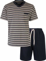 MEQ Heren Shortama - Gestreept Dessin - V Hals - Navy Blauw - Maat L