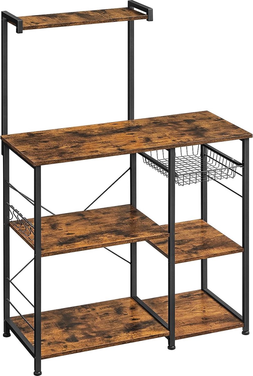 MIRA Home Keukenkast – Staand Keukenrek – Magnetronkast – Industrieel Metaal & Hout – 90x40x134 cm – Organizer Bruin/Zwart — cadeau in Cadeau-ideeën - foto 4