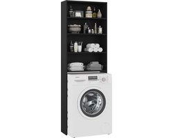 Wasmachine ombouw - Kast - Opbouwmeubel - Verhoger - Wasmachine meubel - Opbergkast - Hout - Zwart