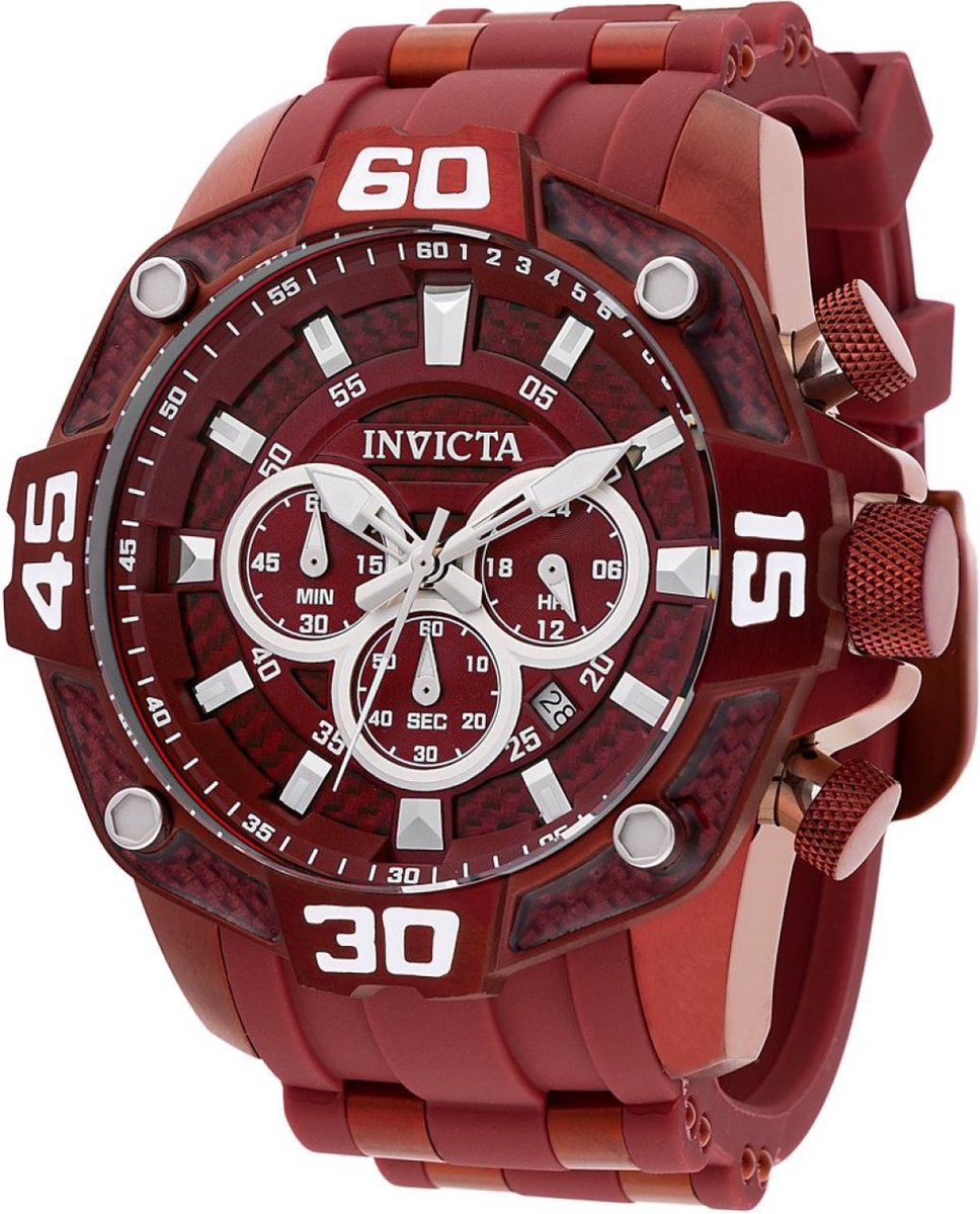 Invicta Pro Diver 40854 Heren Horloge - Waterdicht - Analoog - Quartz Uurwerk - Roestvrij Staal met rode Wijzerplaat - 52mm
