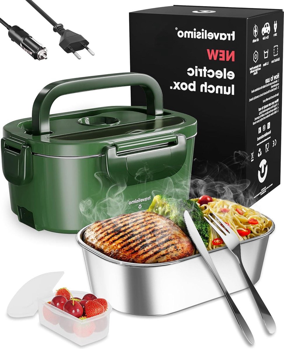Elektrische Lunchbox Voedselverwarmer 3 in 1 - Draagbare Voedselwarmer voor Auto Truck Thuis Werk - 12V+24V+220V - 15L Verwijderbare Roestvrijstalen Container